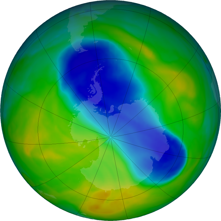 Antarctic ozone map for 07 November 2016